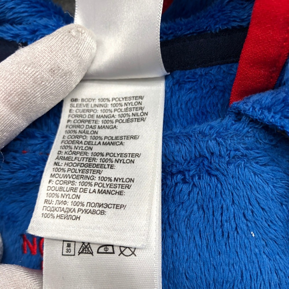 The North Face Fleece Bunting Suit Baby 12-18M Blue Red Hooded One Piece Romper - Picture 7 of 10